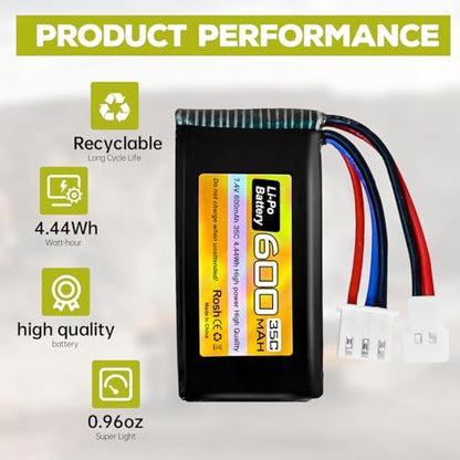 sea jump 2PC 7.4V 600mAh 35C 2S Lipo Battery with Molex Plug and 1trailer2 Charger Suitable for FMS FCX24 RC Cars, Trucks, Remote Control Electric Climbing Vehicles FCX24 Batteries