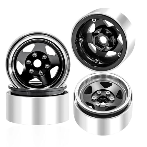 1.9 Beadlock Wheels, 4pcs Black | Aluminum RC Rims Hub with Positive Offset 12mm Hex for 1/10 RC Crawler Axial SCX10 II III 90046 AXI03007 Traxxas TRX4 TRX6 - color: Five Models-black