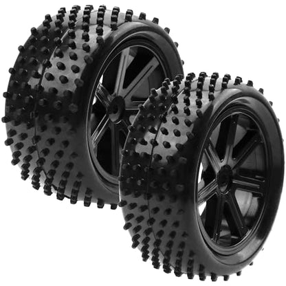 RC OD 85mm/3.34" Front Rear Rubber Tire Tyre & Plastic Wheel Rims 12mm Hex Hub 7-Spoke Compatible with Redcat HPI HSP Kyosho Losi 1/10 1/12 Scale Off Road RC Buggy,Set of 4