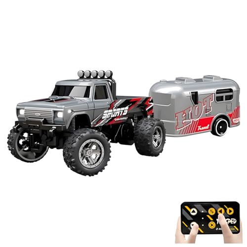 Mini Rc Truck, 1:64 Scale Monster Truck Remote Control Car with Lights, 2.4Ghz Remote Control, Mini Alloy Monster Truck Rc, Speed/Steering Adjustable (Grey) - color: Grey
