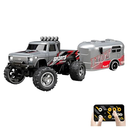 Mini Rc Truck, 1:64 Scale Monster Truck Remote Control Car with Lights, 2.4Ghz Remote Control, Mini Alloy Monster Truck Rc, Speed/Steering Adjustable (Grey) - color: Grey