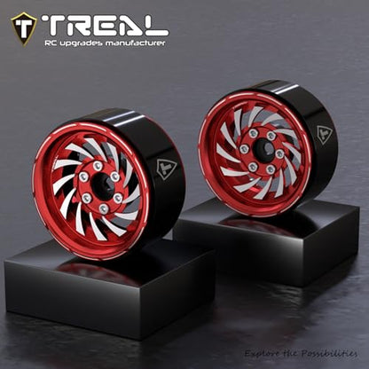 TREAL 1.9 Beadlock Wheels - Cyclone Style CNC Machined Aluminum Rims (4-Pack) for 1/10 RC Crawlers TRX4, SCX10 III, and Ascent(Red) - color: Red