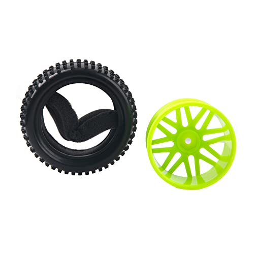 16-Spoke OD 86mm/3.38'' 16-Spoke 12mm Hex Hub Wheel Rims & Rubber Tires Compatible with Redcat Tornado HPI HSP Kyosho Losi 1/10 Scale Off Road Buggy (Green) - color: Green