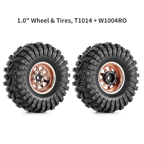 INJORA 1.0 Beadlock Wheel Tires Set -3.78mm Offset Wheel Rims for 1/18 1/24 RC Crawler Car Axial SCX24 FMS FCX24 TRX4M,Rose(W1004-T1014) - color: Rose