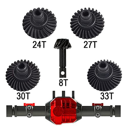 RC Car Bevel Gear, Stainless Steel Heavy Duty Bevel Gear Set 24T/27T/30T/33T for Axial AR44 RC Car SCX10 II Axle Portal Spare Parts (24T/8T Bevel Gear)