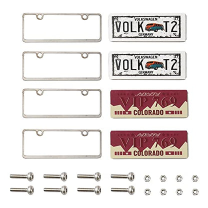 4PCS HIRCQOO Metal RC Car License Plate Kit Decorations Accessories Compatible with Traxxas TRX-4 Tamiya CC01 Axial SCX10 D90 1/10 RC Crawler Car (VIP769+VOLKT2) - style: VIP769+VOLKT2