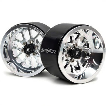 RC 2.2 Beadlock Wheels 40mm Wide 4-Pack Fits TRX4 SCX10 Capra | -11mm negative offset, Silver CNC aluminum rims with 12mm hex hub For RC 1/10 mud rock crawler trucks upgrades - color: Silver