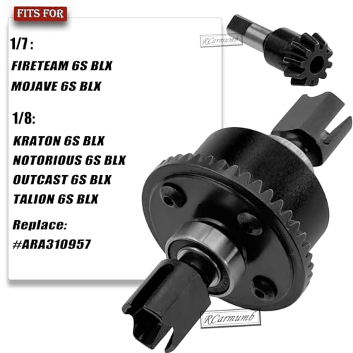 43T Differential Active with 10T Input Gear Upgrades Part for 1/7 Fireteam Mojave 1/8 Karton Notorious Outcast Talion,Metal Diff Set Hops Up,Replace #ARA310957,Black - color: Black(43T-10T)