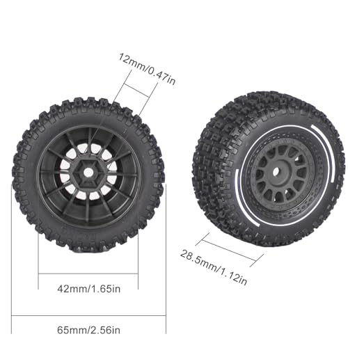 Pre-Glued 1/16 & 1/18 RC Truck Tires & Wheels - 12mm Hex 2.56" OD, Black | All-Terrain Tires for Traxxas Slash, ARRMA Mojave GROM, Tamiya, Kyosho, HPI - Durable Nylon Wheels for On/Off Road Bashing - color: Black