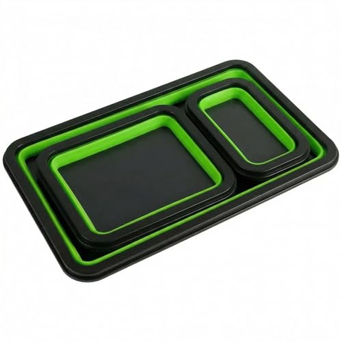 Collapsible Magnetic Parts Tray Set, 3 Sizes, Green - color: Green