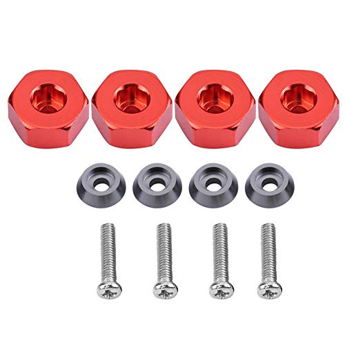 RC Hex Hub Adapter, 4 Pcs Aluminum Alloy 6mm to 12mm Wheel Adapter for RC Trucks Buggies Crawlers Off-Road Racing and Hobbyist Projects (Red)