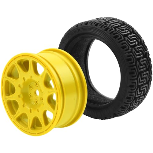 1/10 RC On Road Tires & Nylon Wheel Rims 12mm Hex OD70mm Rubber Tires Compatible with Tamiya TT01 TT02 XV01 HSP HPI Kyosho Traxxas WLtoys 1/10 1/12 On-Road Touring Car (Yellow) - color: Yellow