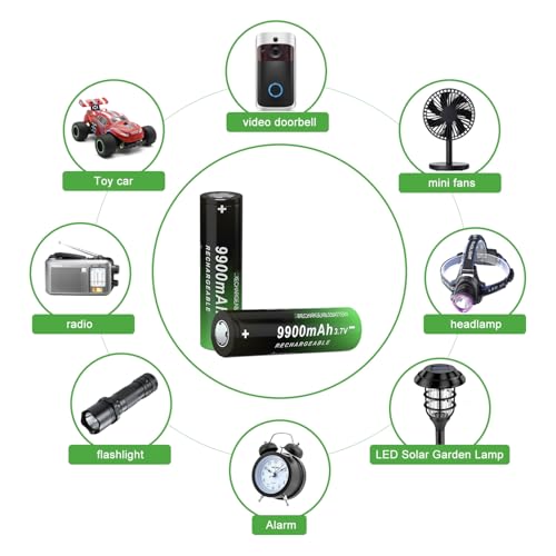 8 Pack Rechargeable Battery Ni-MH, 9900 mAh Upgrade Capacity Ni-MH Batteries for LED Flashlights, Mini Fans, Toys, Remote Control, Electronic Devices, RC Car and More (Flat-Top)