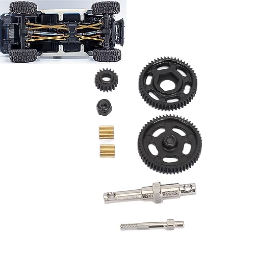 RC Transmission Gear Set, 8Pcs Heavy Duty Steel Gearbox Upgrade for Axial SCX24 1/24 RC Crawler Car, High Performance Metal Gears with Stainless Steel and Copper