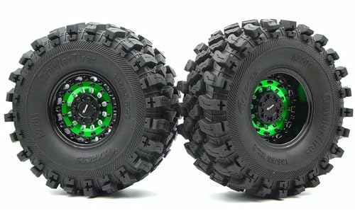 Heavy Duty RC Crawler 2.2 Beadlock Wheels Adjustable 2 Offsets and Tires 136mm Tall Soft Sticky Mud Slingers Tyres Rims Hex 12mm for 1/10 SCX10 TRX4 Axial Remote Control Car (Green Black) - color: Green Black