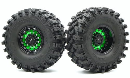 Heavy Duty RC Crawler 2.2 Beadlock Wheels Adjustable 2 Offsets and Tires 136mm Tall Soft Sticky Mud Slingers Tyres Rims Hex 12mm for 1/10 SCX10 TRX4 Axial Remote Control Car (Green Black) - color: Green Black