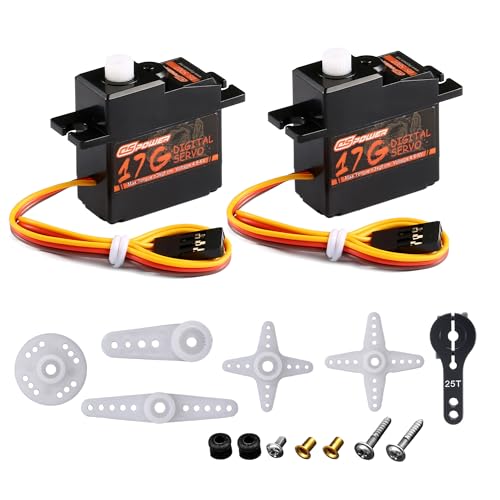 2PCS 17G RC Micro Servo, Waterproof RC Mini Digital Servo Motor with 25T Servo Horn for 1/18 1/16 1/14 RC Car Tank Boat Fixed-Wing Helicopter Airplane Robot Toy