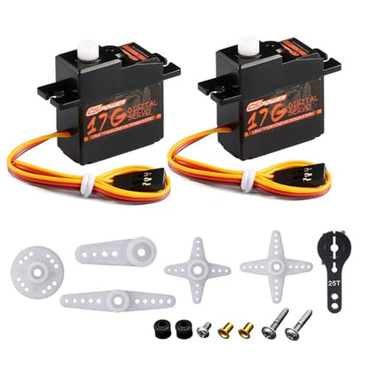 2PCS 17G RC Micro Servo, Waterproof RC Mini Digital Servo Motor with 25T Servo Horn for 1/18 1/16 1/14 RC Car Tank Boat Fixed-Wing Helicopter Airplane Robot Toy
