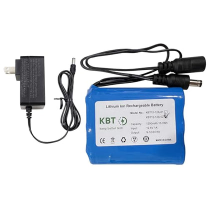 KBT 12V 1200mAh Rechargeable Li-ion Battery, 12 Volt DC5521 Male Connector, Replacement Battery Pack with Charger Compatible for 12V Devices RC Car, Boat, Robot, DIY, LED Light Strip, CCTV Camera - style: 1.2Ah DC5521 plug