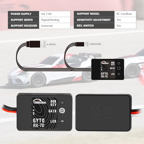 Mini Gyro Module RC Car Gyro Stabilizer Automatic Stability Control Gyro Sensitivity Adjustable for RC Crawlers Cars and Boats