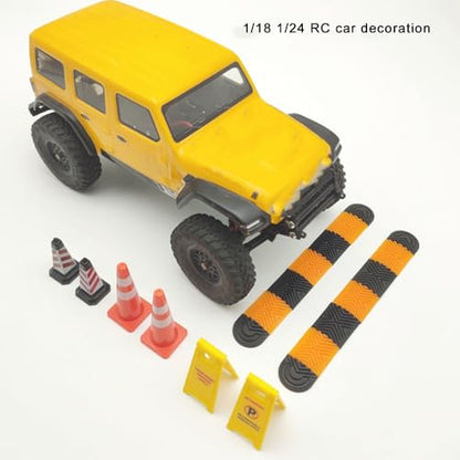 Limen 1/18 1/24 RC Car Scene Accessories Set, Mini Speed Bumps, Traffic Cones and Warning Signs for SCX24 TRX4M RC Crawler Garage Display Decoration