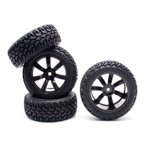 Hosim 1:10 Scale RC On Road Terrain Buggy Car Drift Replacement Tyres Pack of 4pcs High Performance Racing Car Rally Car Accessory Parts Grain Rubber Split Spoke Satin Tires and Wheels Black Color