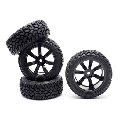 Hosim 1:10 Scale RC On Road Terrain Buggy Car Drift Replacement Tyres Pack of 4pcs High Performance Racing Car Rally Car Accessory Parts Grain Rubber Split Spoke Satin Tires and Wheels Black Color