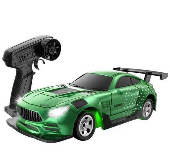Mini RC Drift Car 1:64 Scale, Remote Control Car with LED Lights & 2-Speed Modes, Upgraded 2.4G Wireless Radio Remote Control for Multi-Users Race (Green) - color: Green
