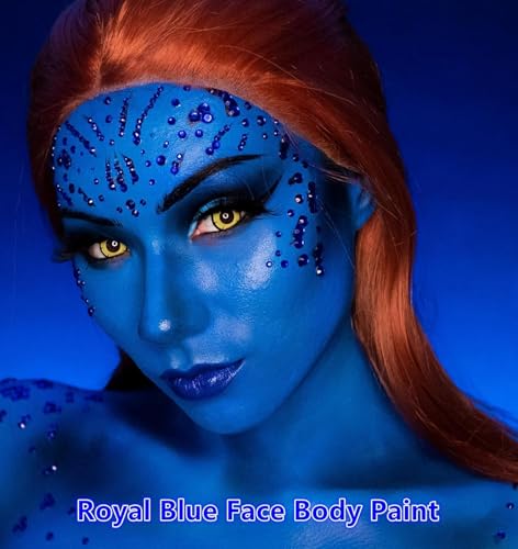 Go Ho Blue Face Body Paint(2.1 oz),Blue Makeup Water Based Face Paint and Body Paint for Airbrush Makeup Special FX, Cosplay, and Halloween Make up - color: Blue