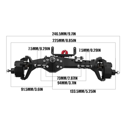 1/10 RC Crawler All Metal Front and Rear Portal Axle for Axial Capra 1.9 UTB Buggy F9 CNC Machined 7075 Aluminum Integrated (Black) - color: Black