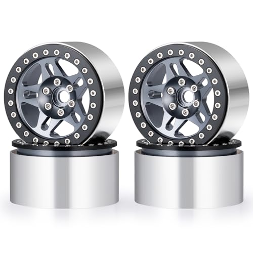 4PCS Aluminum 2.2 Beadlock Wheels for 1/10th RC Crawler Car Wraith RR10 SCX10 TRX4 (Titanium) - color: Titanium