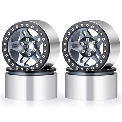 4PCS Aluminum 2.2 Beadlock Wheels for 1/10th RC Crawler Car Wraith RR10 SCX10 TRX4 (Titanium) - color: Titanium