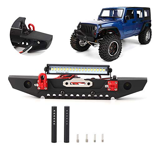 Heavy Duty Metal Anticollision Front Bumper with LED Light Bar for SCX10 90046 1 10 Scale RC Crawler Car Accessories Upgrade Parts