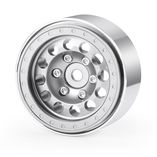 1.3inch beadlock wheels Aluminium RC Rims for 1/18th TRX4M 1/24th Axial SCX24 RC Crawler Car Upgrade Parts (Silver) - color: Silver