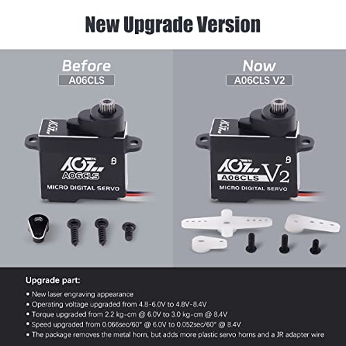 AGFRC 3KG HV RC Micro Servo for Mini-Z Cars (A06CLS V2 Black) | 6g Ultra-Light, 0.052s High Speed, Programmable, Digital Coreless Motor, Full Metal Gear, Ideal for 1/28 RC Cars - style: A06CLS V2 Black