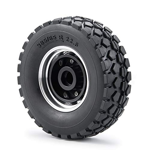 Que-T Metal Front Wheel Rims Hubs & Rubber Tires for 1/14 RC Tamiya Tractor Climbing Trailer Car, Pack of 2