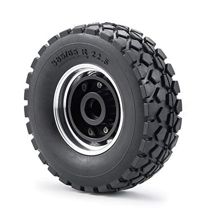 Que-T Metal Front Wheel Rims Hubs & Rubber Tires for 1/14 RC Tamiya Tractor Climbing Trailer Car, Pack of 2