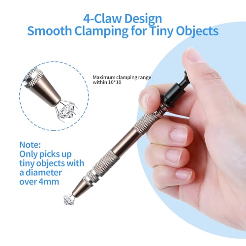 6 Pack Jeweler’s Pick Up Tool – 4 Claw Sprinkle Pen Grabber Tool Set (Stainless Steel, 4.5in) for Piercing Ball, Earrings, Diamonds, Jewelry Tweezers, DIY Craft Repair - style: 6pcs