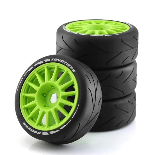 1/8 RC On Road Car Tires And Wheels Rims 17mm Hex 103mm Rubber Rally Tyres For 1:8 Scale RC On-Road Racing Car HPI WR8 HSP Hobao ARRMA Redcat Losi Kyosho VRX RC Rally Drift Car 4PCS (Green A) - color: Green a