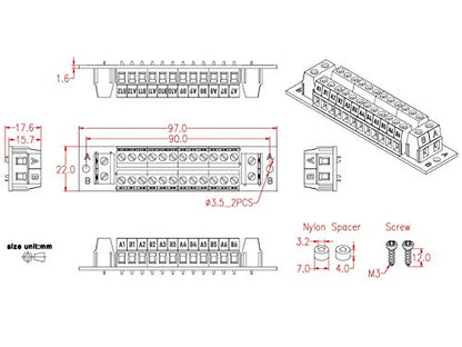 16 Amp 2x12 Position Terminal Block Distribution Module for AC DC