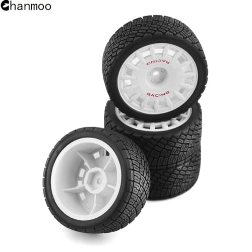 1/10 RC Rally Car Tires On Road Tyres 12mm Hex Plastic Wheels Rims Compatible with 1/10 Scale Racing Car Tamiya TT01 TT02 XV01 TA06 PTG2 HPI KYOSHO HSP RC On-Road Car 4PCS (White) - color: White