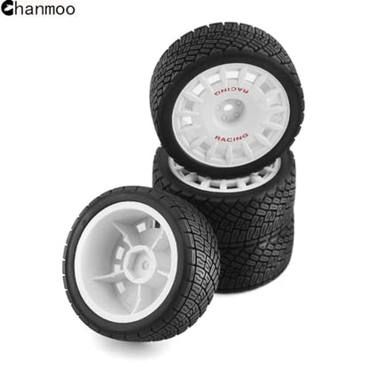 1/10 RC Rally Car Tires On Road Tyres 12mm Hex Plastic Wheels Rims Compatible with 1/10 Scale Racing Car Tamiya TT01 TT02 XV01 TA06 PTG2 HPI KYOSHO HSP RC On-Road Car 4PCS (White) - color: White