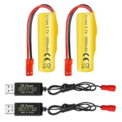 2PCS 3.7V 1000mAh Li-ion Battery JST-2P Plug with USB Charging Cable for Huina 1337 1338 1516 1517 RC Engineering Vehicle Remote Control Toy Car