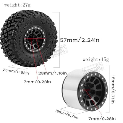 Aluminum 1.0in Beadlock RC Wheels Upgrades Part for 1/18 1/24 TRX4M,SCX24,FCX24 RC Crawler,4pcs RC Truck Tires Hops Up,Black - color: Black(4pcs)