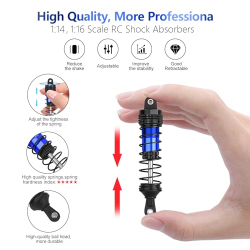 4PCS Shock Absorbers Oiled RC Shocks Fit for 1/12 1/14 1/16 RC Cars | Compatible with WLtoys 144001/124019/124018 MJX, SCY and HBX RC Buggy Off-Road Racing Replacement Parts (Black Blue) - color: Black blue
