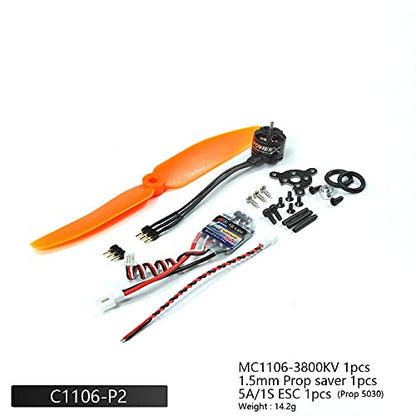 1S 3.7V Micro Brushless Motor MC1106-3800KV with ESC Power Combo Used for Fixed Wing Micro Indoor Airplane F3P Model Airplane (C1106-P2)
