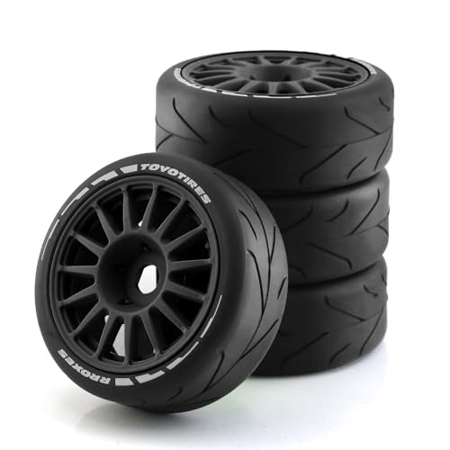 1/8 RC On Road Car Tires And Wheels Rims 17mm Hex 103mm Rubber Rally Tyres For 1:8 Scale RC On-Road Racing Car HPI WR8 HSP Hobao ARRMA Redcat Losi Kyosho VRX RC Rally Drift Car 4PCS (Black A) - color: Black a