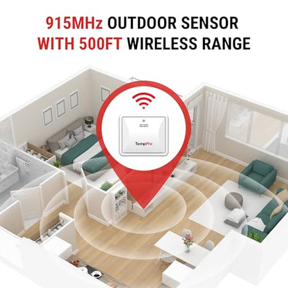 TempPro TX-2B 915MHz Additional Humidity Sensor Fitting Outdoor Waterproof Transmitter for Indoor Outdoor Thermometer Wireless Outside Thermometer and Temperature Monitor (Previously ThermoPro)