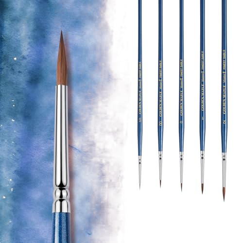 Kolinsky Sable Brushes, Golden Maple Miniature Paint Brushes Natural Hair Professional Pointed Round Brush for Model Painting, Watercolor Details, Acrylic Gouache Inks Painting, Size 2 1 0 00 5/0 - size: 5/0 2/0 0 1 2 Pointed Round