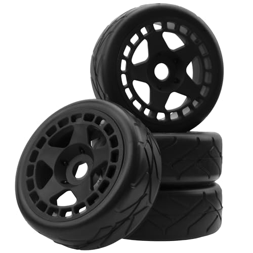 ShareGoo RC 1/8 Buggy Tires OD 4.09" Street Tires w/Plastic Wheel Rims 17mm Hex Compatible with Arrma 1/8 Typhon Talion Redcat Losi HPI HSP Kyosho 1/8 RC On Road Racing Car (5-Spoke) - color: 5-spoke